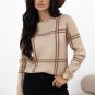 Khaki Plaid Pattern Knitted Drop Shoulder Sweater