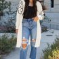 Beige Flower Embroidered Drop Shoulder Open Front Duster Cardigan