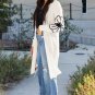 Beige Flower Embroidered Drop Shoulder Open Front Duster Cardigan
