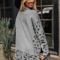Gray Leopard High Neck Side Slit Oversized Sweater