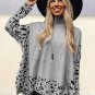 Gray Leopard High Neck Side Slit Oversized Sweater