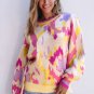 Khaki Abstract Print Colorblock Balloon Sleeve Sweater