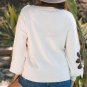 White Big Flower Pattern V Neck Drop Shoulder Sweater