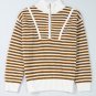 Khaki Stripe Zip up Collar Drop Shoulder Sweater