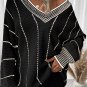 Black Colorblock Striped V Neck Knitted Loose Sweater