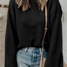 Black Solid Textured Knit Split Cuff Drop Shoulder Loose Sweater