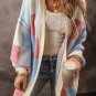 Blue Checkered Drop Shoulder Exposed Seam Open Front Cardigan