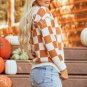 Gold Flame Checkered Split Neck Kangaroo Pocket Hooded Sweater