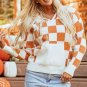 Gold Flame Checkered Split Neck Kangaroo Pocket Hooded Sweater