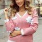 Pink Flower V Neck Dropped Shoulder Sweater