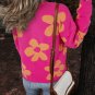 Rose Big Flower Pattern Mock Neck Long Sleeve Sweater