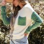 Vineyard Green Colorblock Patched Pocket Drop Shoulder Sweater