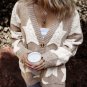 Khaki Sherpa Star Pattern Textured Sweater Cardigan with Pockets