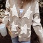 Khaki Sherpa Star Pattern Textured Sweater Cardigan with Pockets