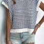 Blue Stripe Ribbed Trim Loose Fit Knitted Sweater Vest