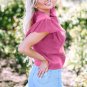 Pink Leopard Ruffled Sleeve Round Neck Knit Sweater