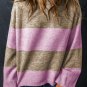 Rose Stripe Crew Neck Wide Sleeve Colorblock Sweater
