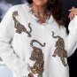 White Frayed Sequin Tiger Sweater