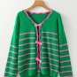 Green Stripe Ribbon Cute Bow Detail Sweater Knit Cardigan