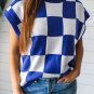 Dark Blue Cherckerboard Round Neck Sweater Vest