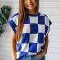 Dark Blue Cherckerboard Round Neck Sweater Vest