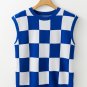Dark Blue Cherckerboard Round Neck Sweater Vest