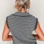 Gray Stripe Collared V Neck Sweater Vest with Pockets