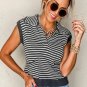 Gray Stripe Collared V Neck Sweater Vest with Pockets