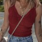 Burgundy Cable Knit Pointelle Slim Fit V Neck Sweater Vest