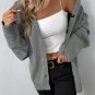 Medium Grey Drawstring Hooded Button Up Drop Shoulder Sweater Cardigan