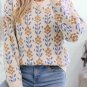Apricot Floral Pattern Crew Neck Sweater