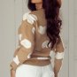 Khaki Contrast Heart Pattern Round Neck Sweater