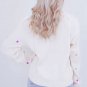 Beige Sequin Heart Shape Waffle Knit Round Neck Sweater