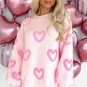 Pink Heart Shape Bubble Sleeve Baggy Sweater