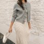 Philippine Gray Ribbed Knit Bow Front Buttoned Cardigan