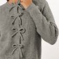 Philippine Gray Ribbed Knit Bow Front Buttoned Cardigan