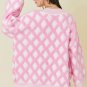 Pink Rhombus Pattern Knit Open Front Pocketed Cardigans