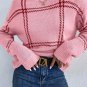Pink Plaid Pattern Knitted Drop Shoulder Sweater
