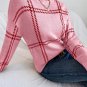 Pink Plaid Pattern Knitted Drop Shoulder Sweater