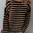 Black Stripe Drop Shoulder Round Neck Loose Sweater