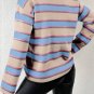 Apricot Stripe Collared V Neck Drop Shoulder Loose Sweater