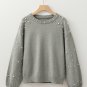 Light Grey Pearled Drop Shoulder Round Neck Sweater