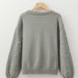 Light Grey Pearled Drop Shoulder Round Neck Sweater