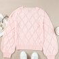 Gossamer Pink Openwork Plaid Puff Sleeve Cropped Sweater