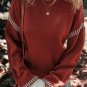 Red Dahlia Color Contrast Trim Drop Shoulder Crew Neck Sweater