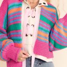 Rose Stripe Colorful Puff Sleeve Drop Shoulder Loose Cardigan