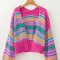 Rose Stripe Colorful Puff Sleeve Drop Shoulder Loose Cardigan