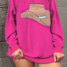 Rose Red YEEHAW Cowboy Hat Drop Shoulder Oversized Sweater