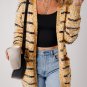 Beige Striped Pom Pom Knit Open Front Long Cardigan