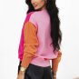 Bonbon Three Tone Contrast Round Neck Loose Sweater